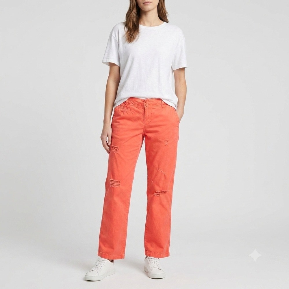 American Eagle Pants Women 8 Coral Distressed Cotton Straight Leg Chino